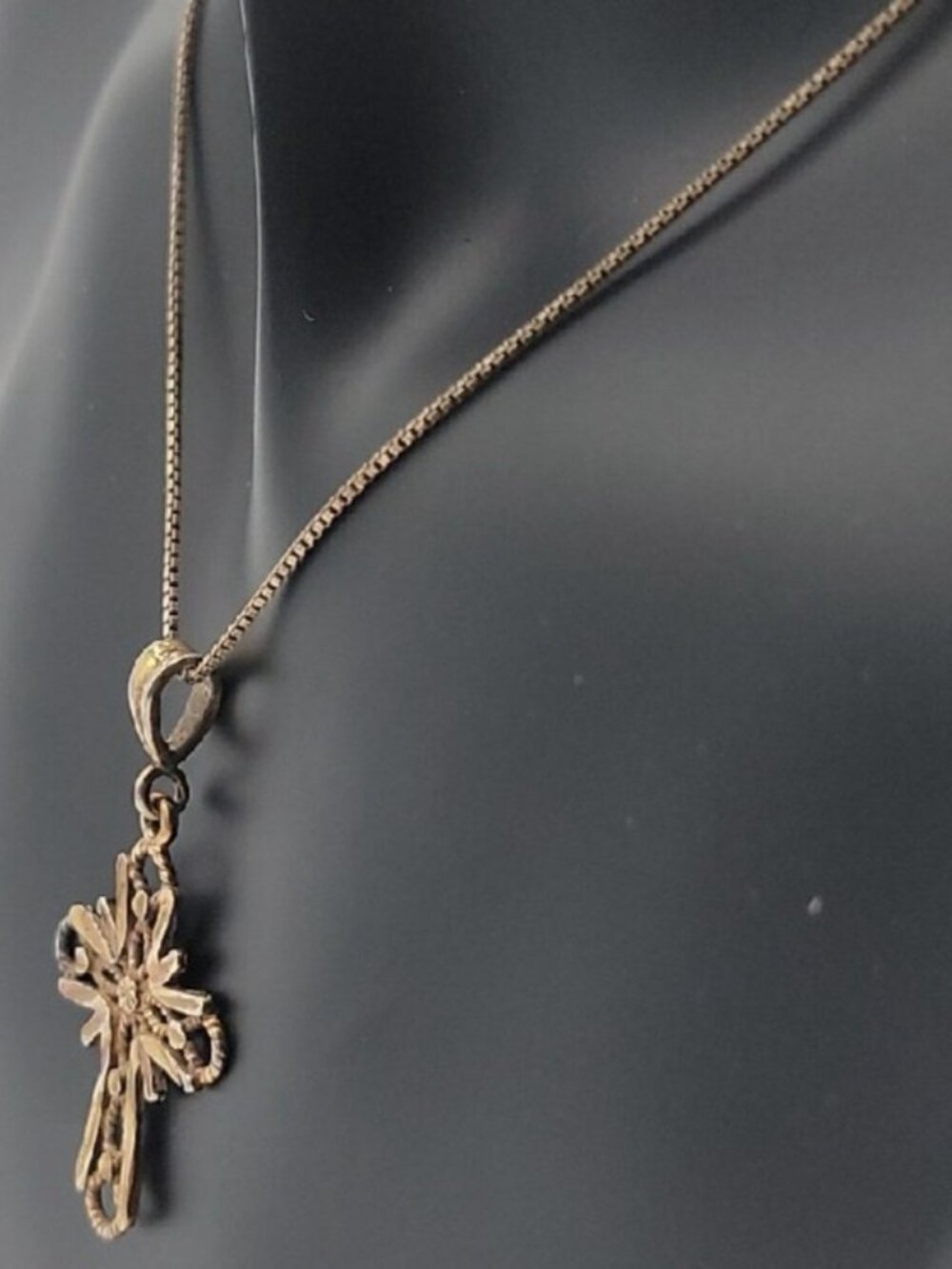 Danecraft Sterling Silver Vermeil Diamond-Cut Cross Pendant Necklace RJ 925 18" - Picture 8 of 15